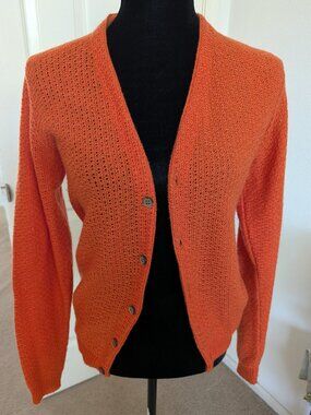 Vintage Ladies Orange Knit Cardigan Sweater By Pauker Knitted Creations Size L-X